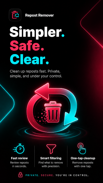 RepostsRemover Google Play screenshot showing the mobile cleanup interface